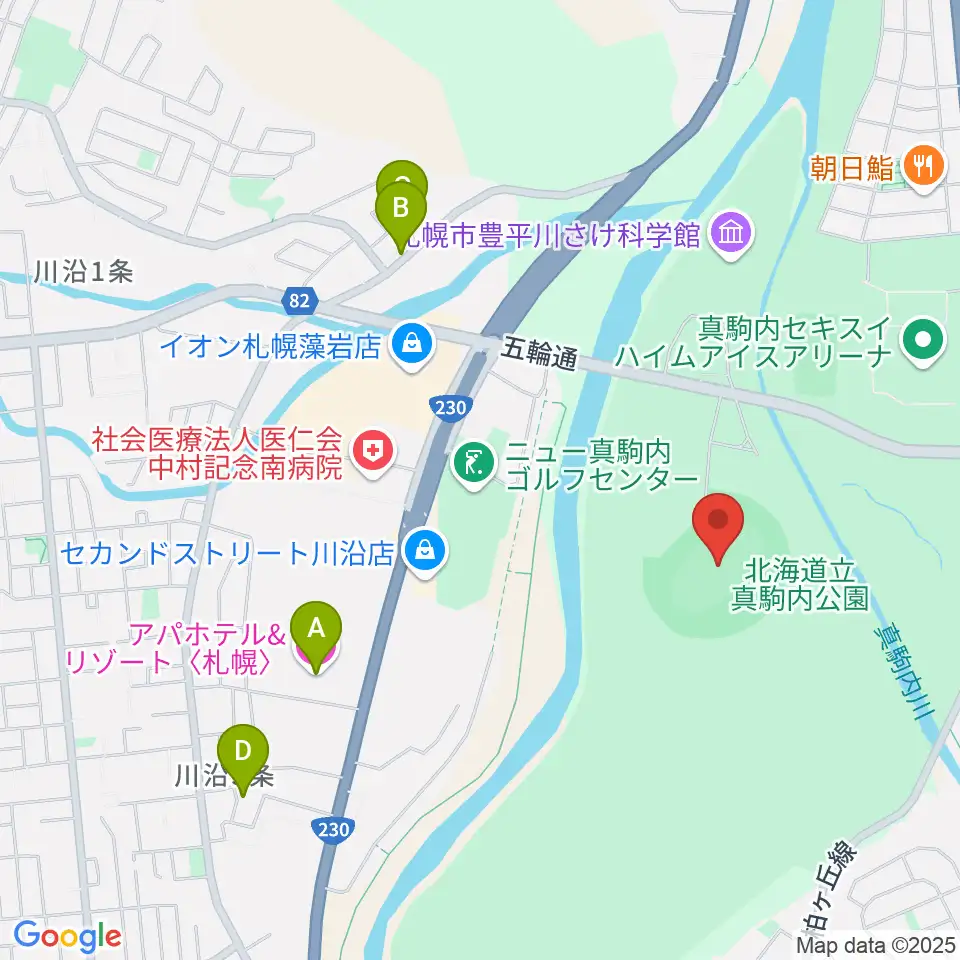 真駒内セキスイハイムスタジアム周辺のホテル一覧地図