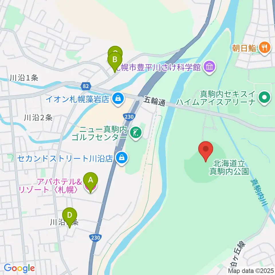 真駒内セキスイハイムスタジアム周辺のホテル一覧地図