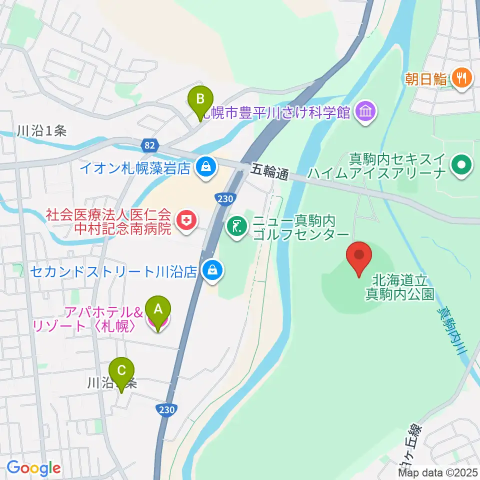 真駒内セキスイハイムスタジアム周辺のホテル一覧地図