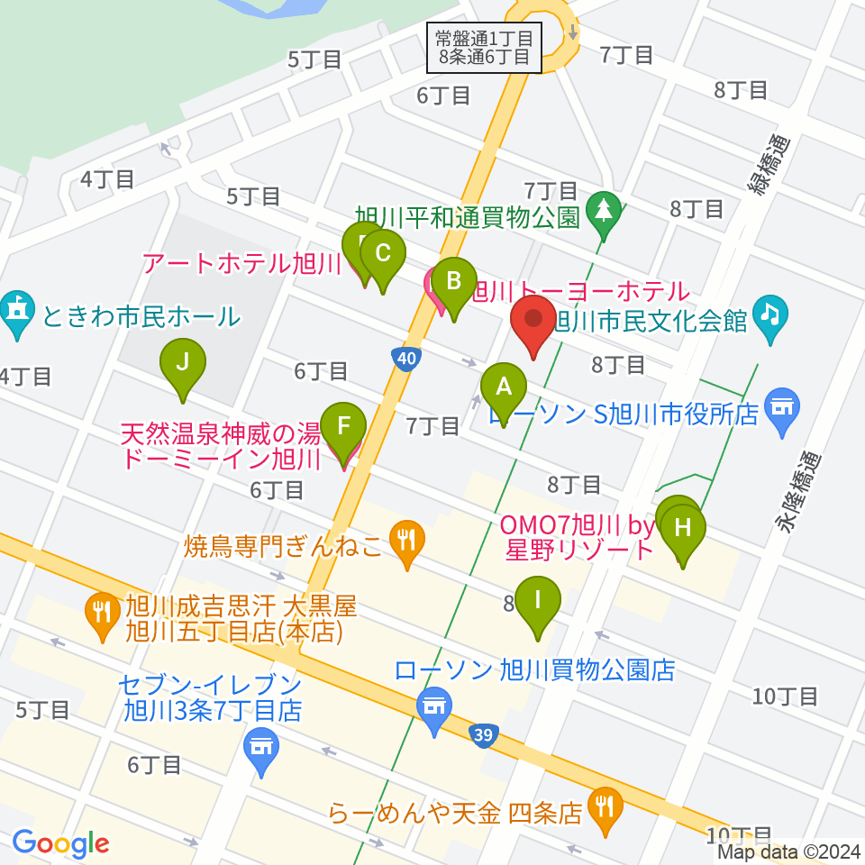 旭川カジノドライブ周辺のホテル一覧地図
