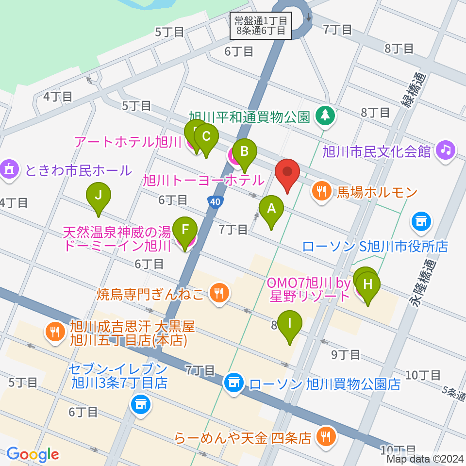 旭川カジノドライブ周辺のホテル一覧地図