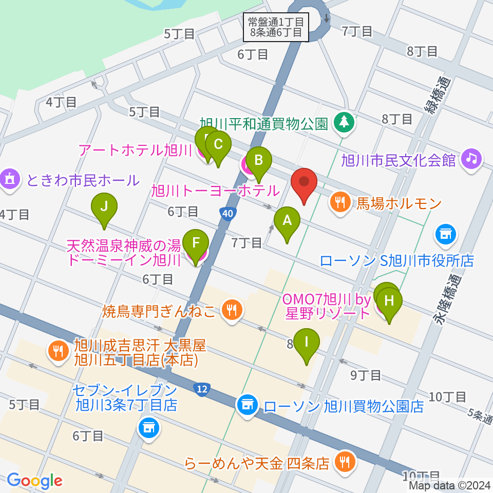 旭川カジノドライブ周辺のホテル一覧地図