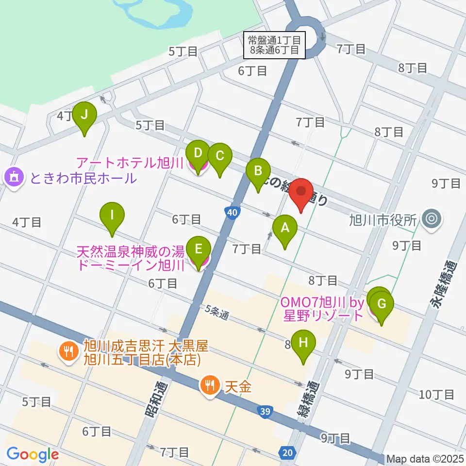 旭川カジノドライブ周辺のホテル一覧地図