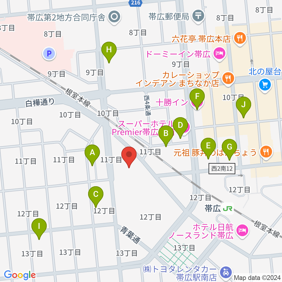 帯広市民文化ホール周辺のホテル一覧地図