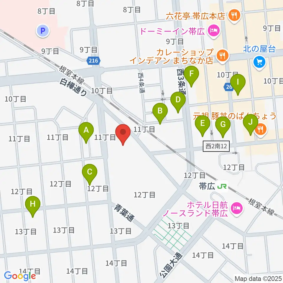 帯広市民文化ホール周辺のホテル一覧地図