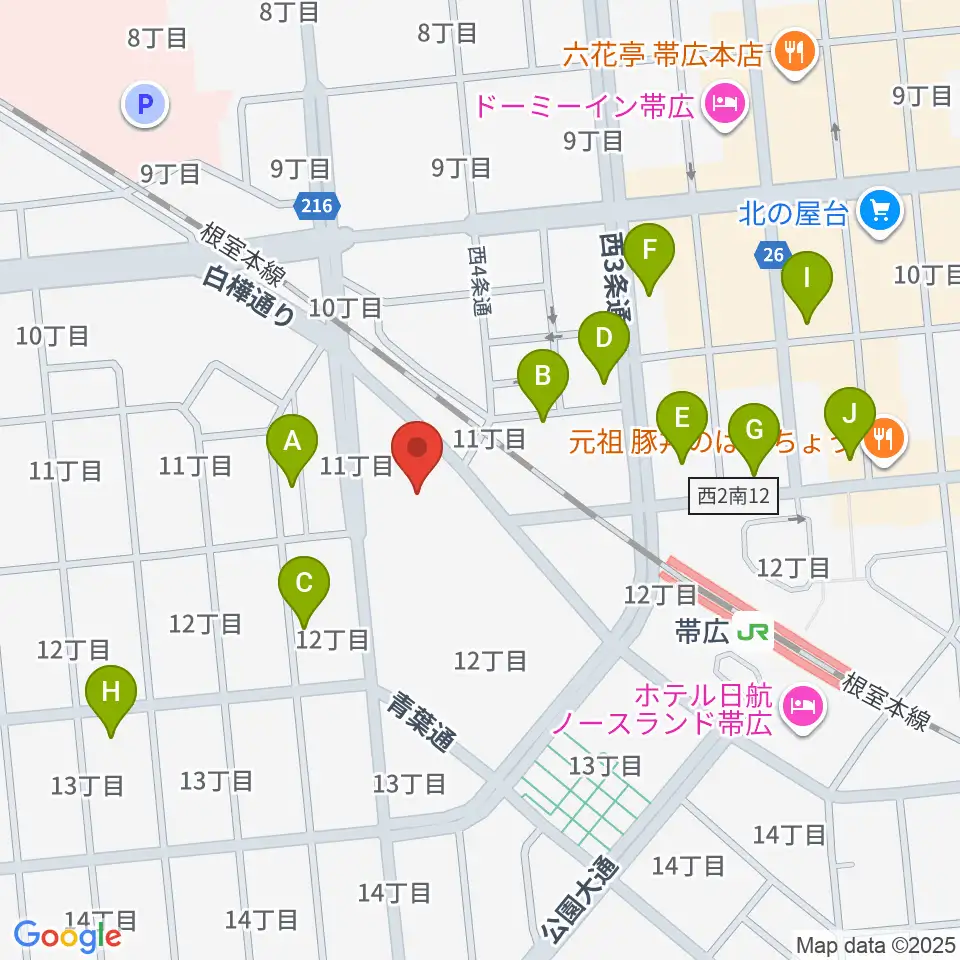 帯広市民文化ホール周辺のホテル一覧地図