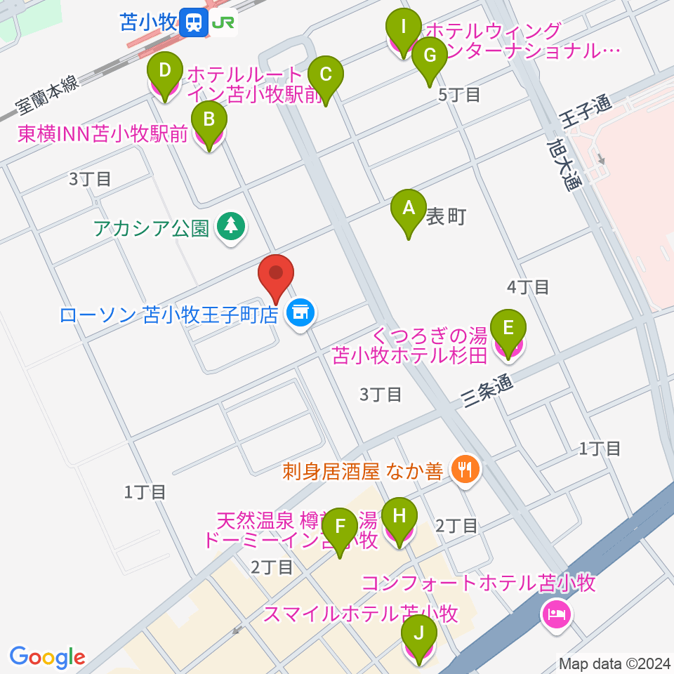 苫小牧エルキューブ周辺のホテル一覧地図