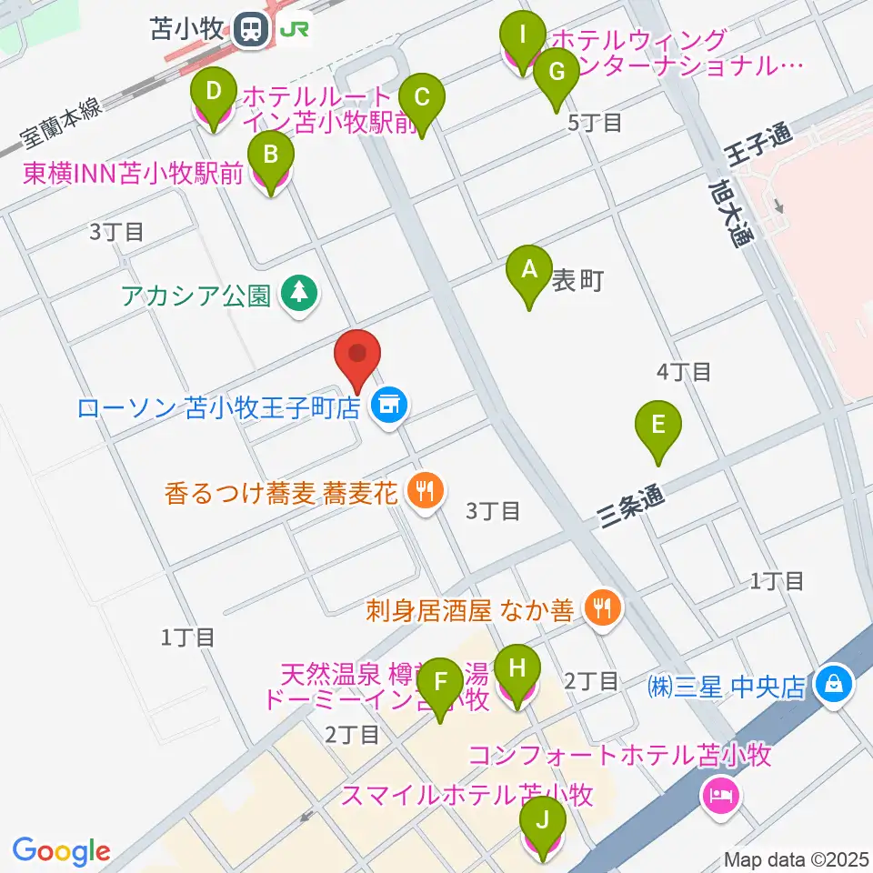 苫小牧エルキューブ周辺のホテル一覧地図