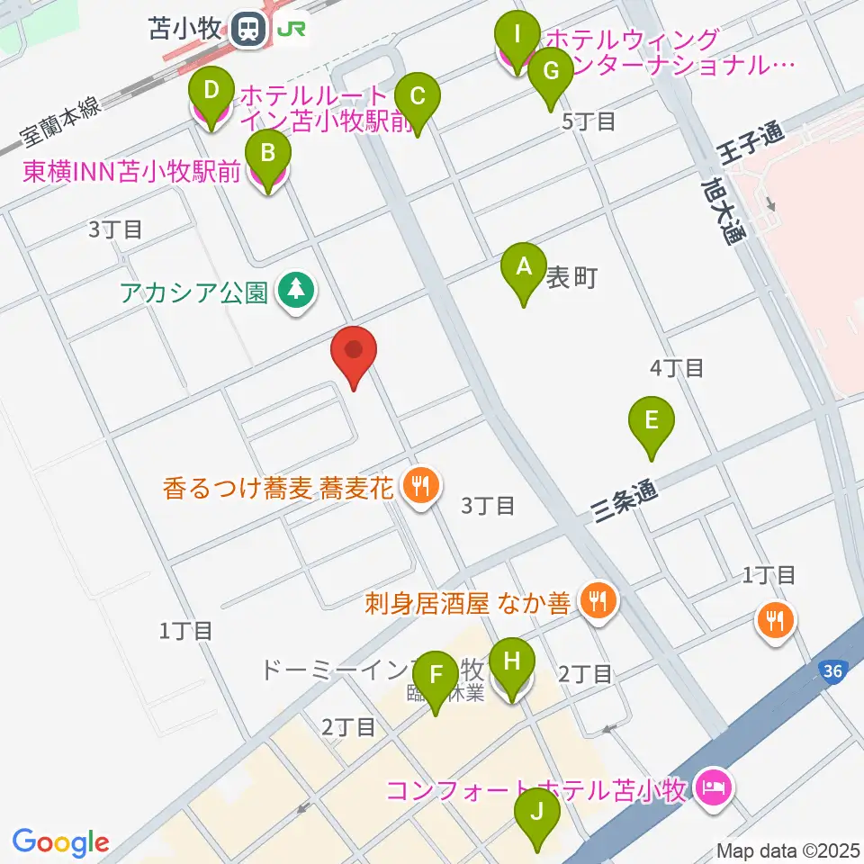 苫小牧エルキューブ周辺のホテル一覧地図