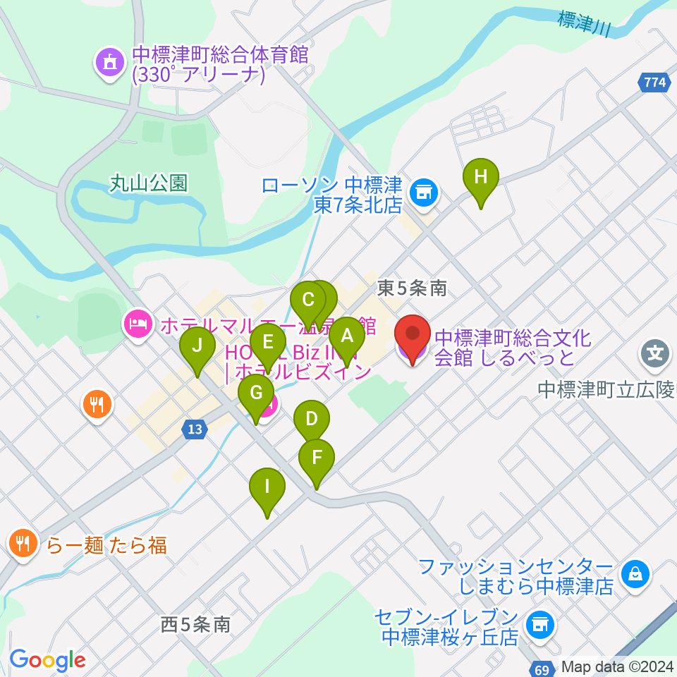 中標津町総合文化会館周辺のホテル一覧地図