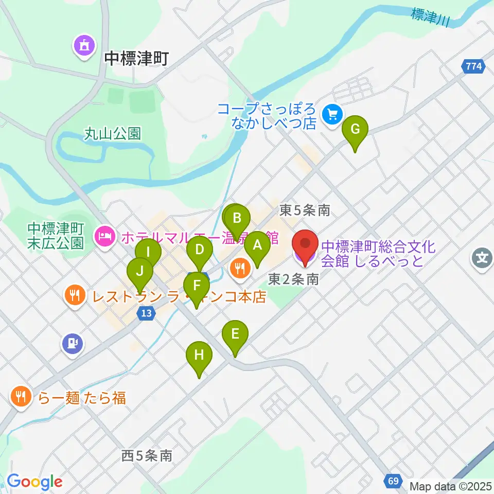 中標津町総合文化会館周辺のホテル一覧地図