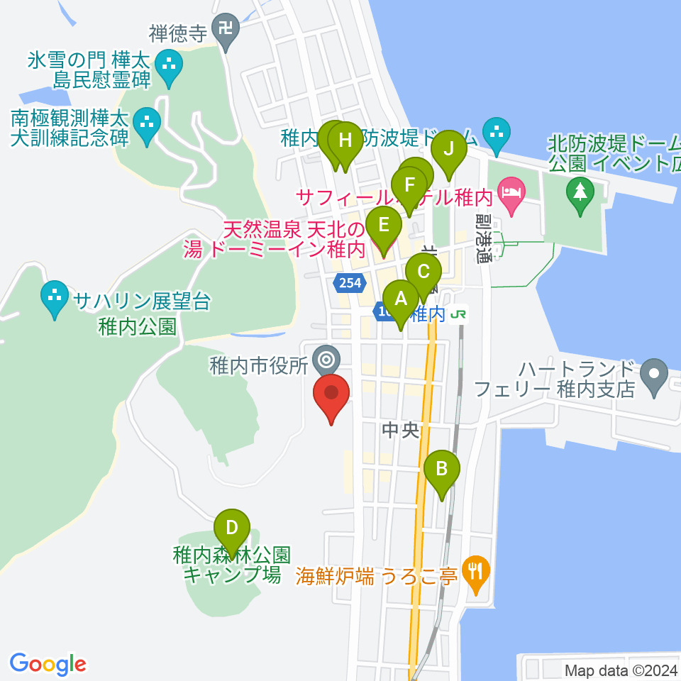 稚内総合文化センター周辺のホテル一覧地図