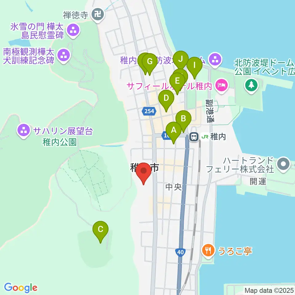 稚内総合文化センター周辺のホテル一覧地図