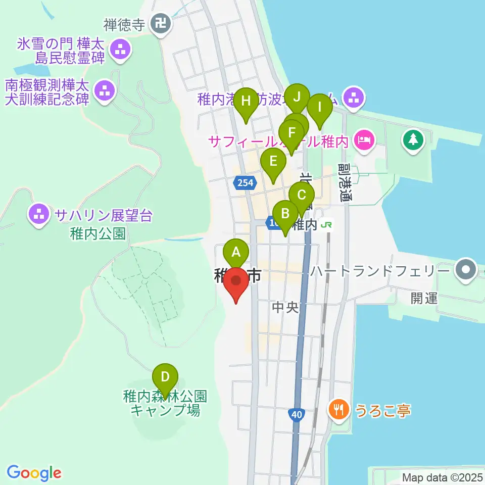稚内総合文化センター周辺のホテル一覧地図