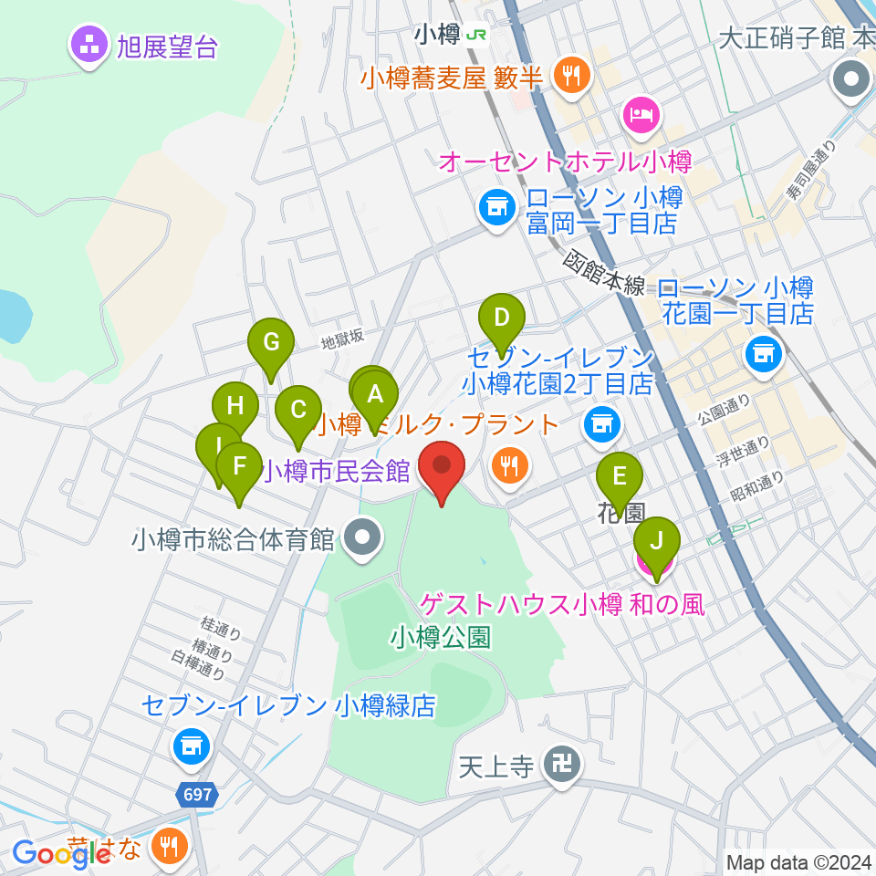 小樽市民会館周辺のホテル一覧地図