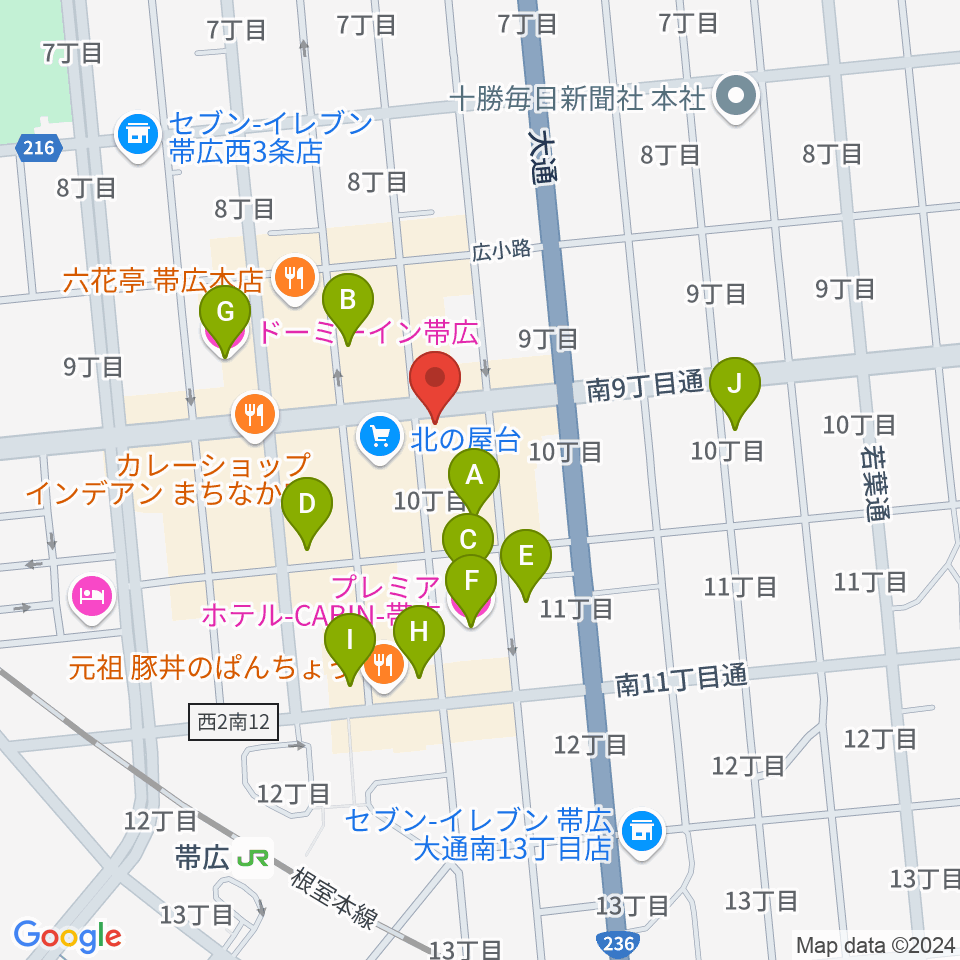 帯広B♭M7周辺のホテル一覧地図