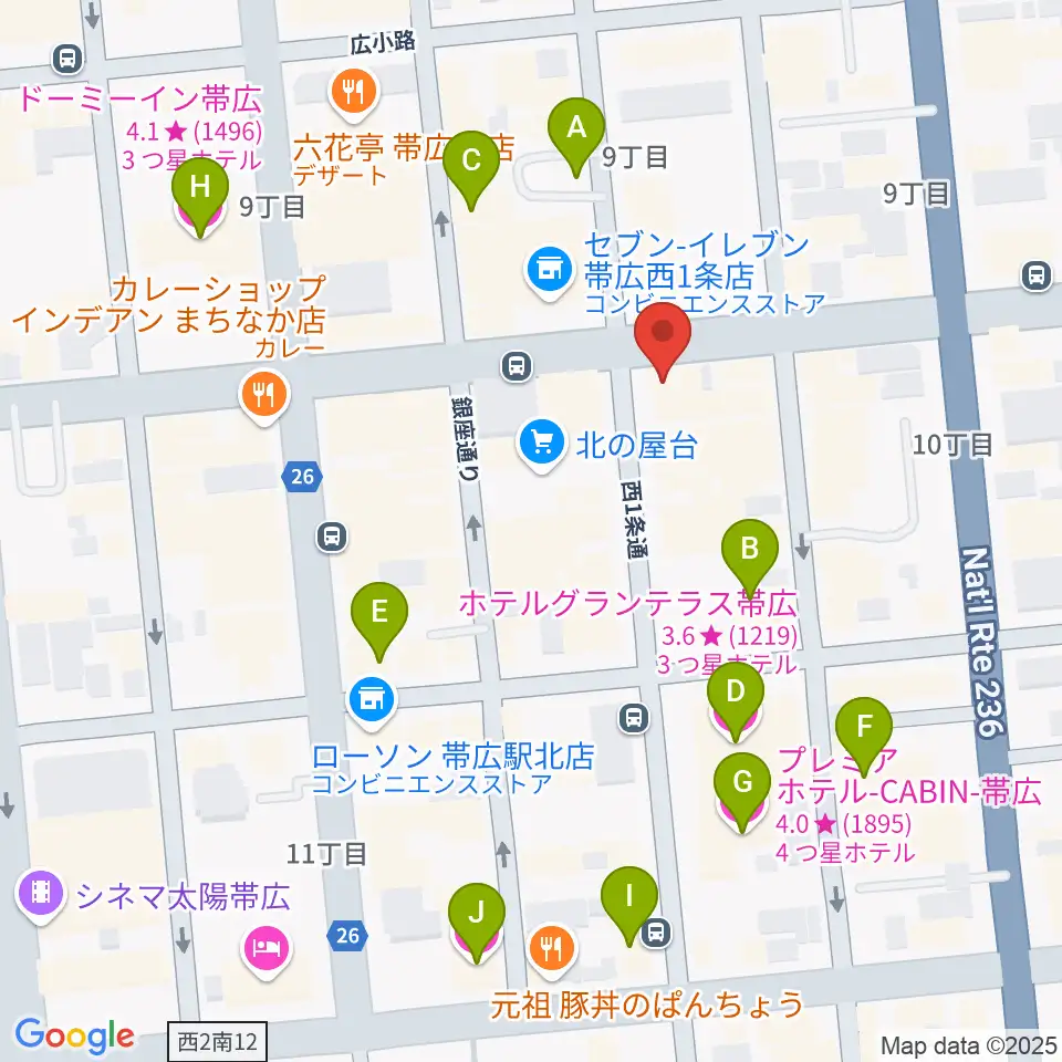 帯広B♭M7周辺のホテル一覧地図