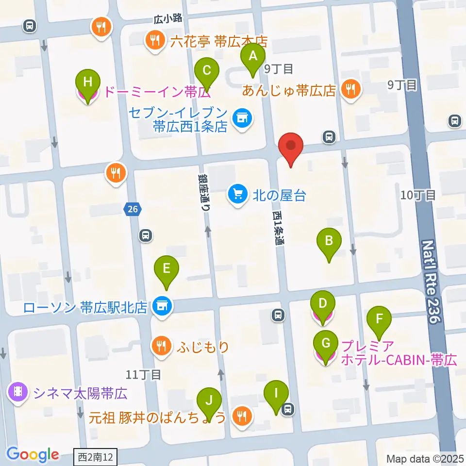 帯広B♭M7周辺のホテル一覧地図