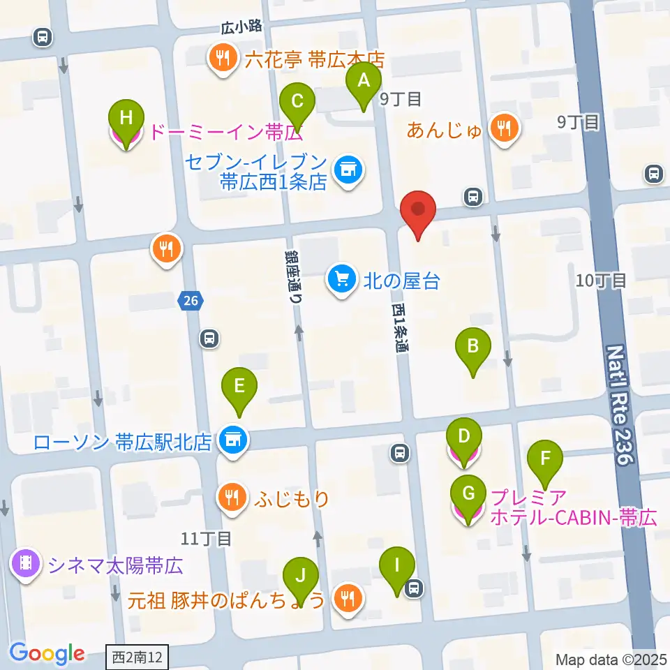 帯広B♭M7周辺のホテル一覧地図