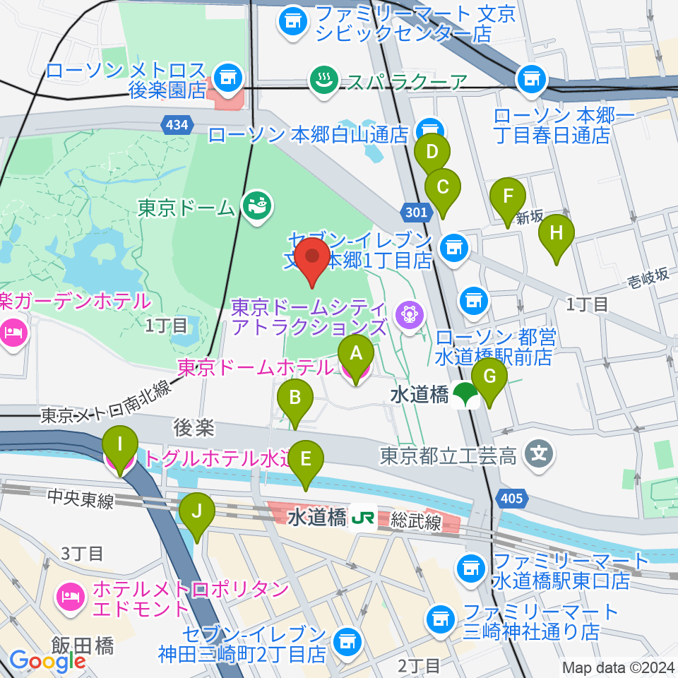 東京ドーム周辺のホテル一覧地図