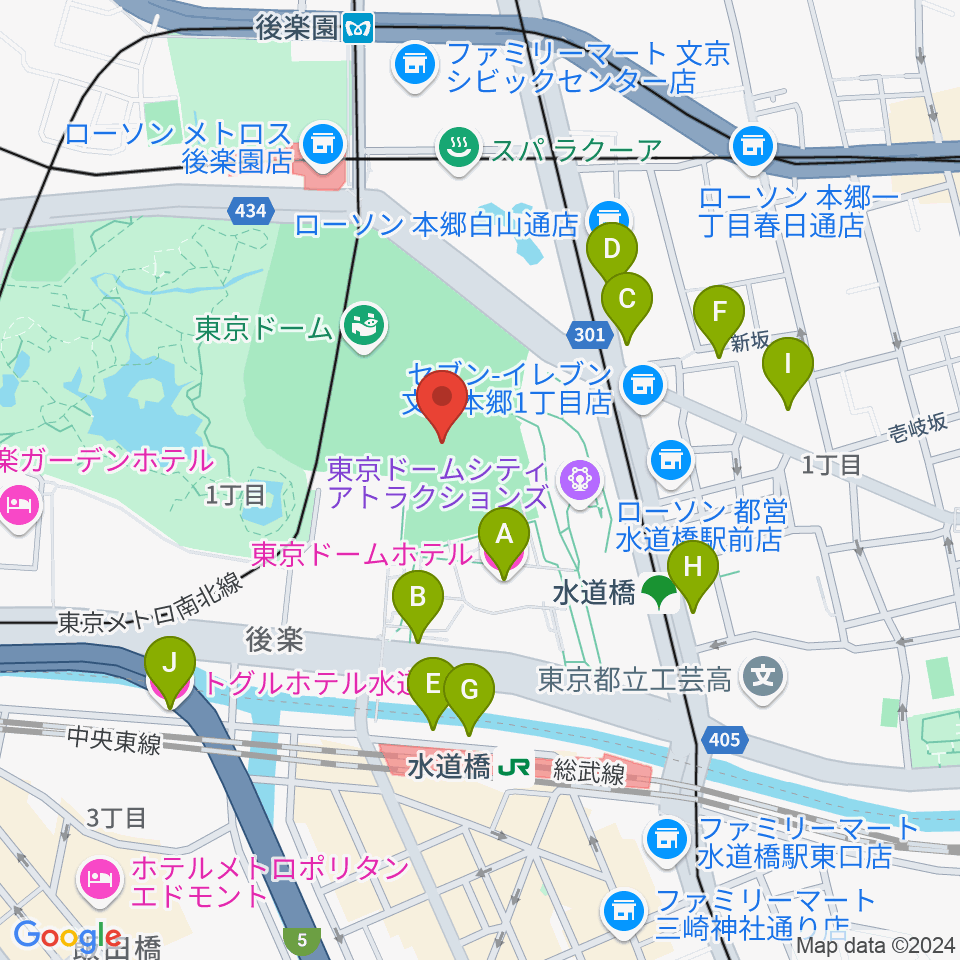 東京ドーム周辺のホテル一覧地図