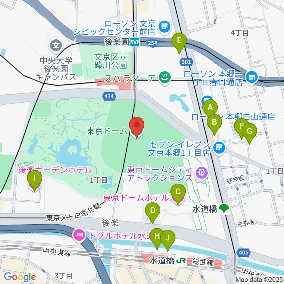 東京ドーム周辺のホテル一覧地図