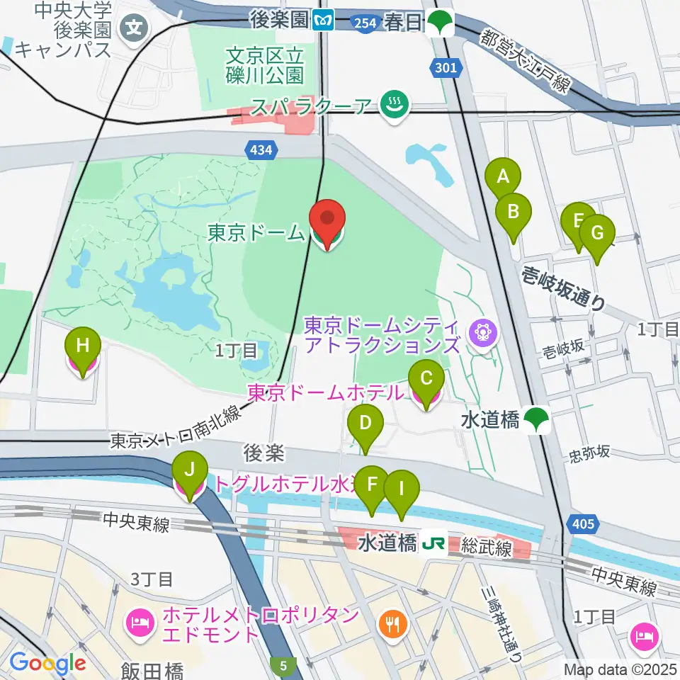 東京ドーム周辺のホテル一覧地図
