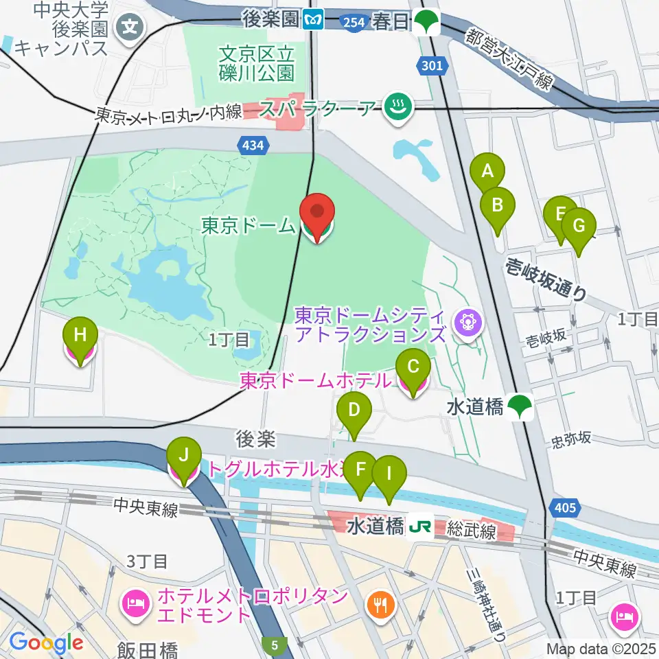 東京ドーム周辺のホテル一覧地図