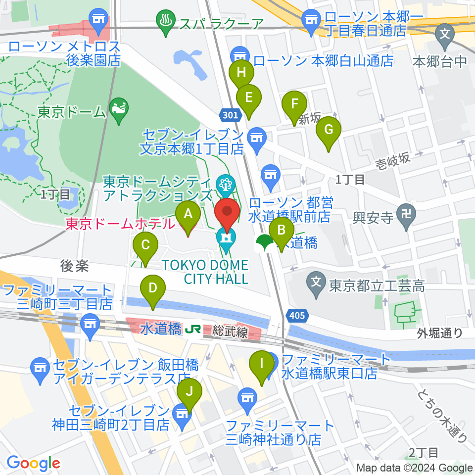 東京ドームシティホール周辺のホテル一覧地図