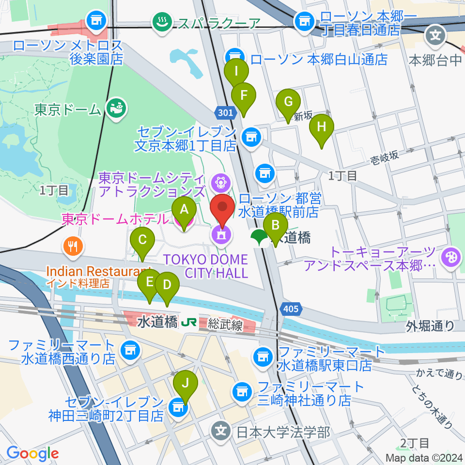 東京ドームシティホール周辺のホテル一覧地図