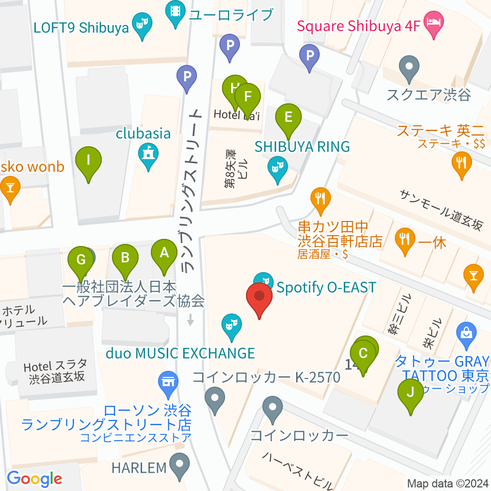 渋谷Spotify O-EAST周辺のホテル一覧地図