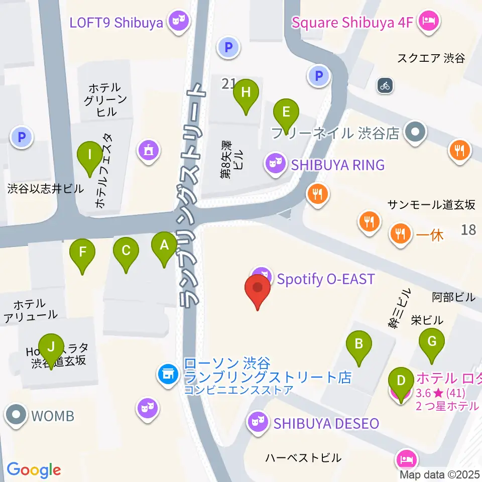 渋谷Spotify O-EAST周辺のホテル一覧地図