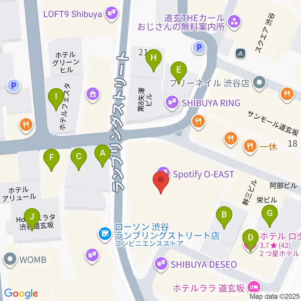 渋谷Spotify O-EAST周辺のホテル一覧地図