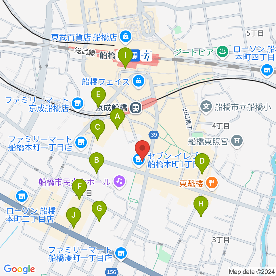 伊藤楽器 船橋本店周辺のホテル一覧地図