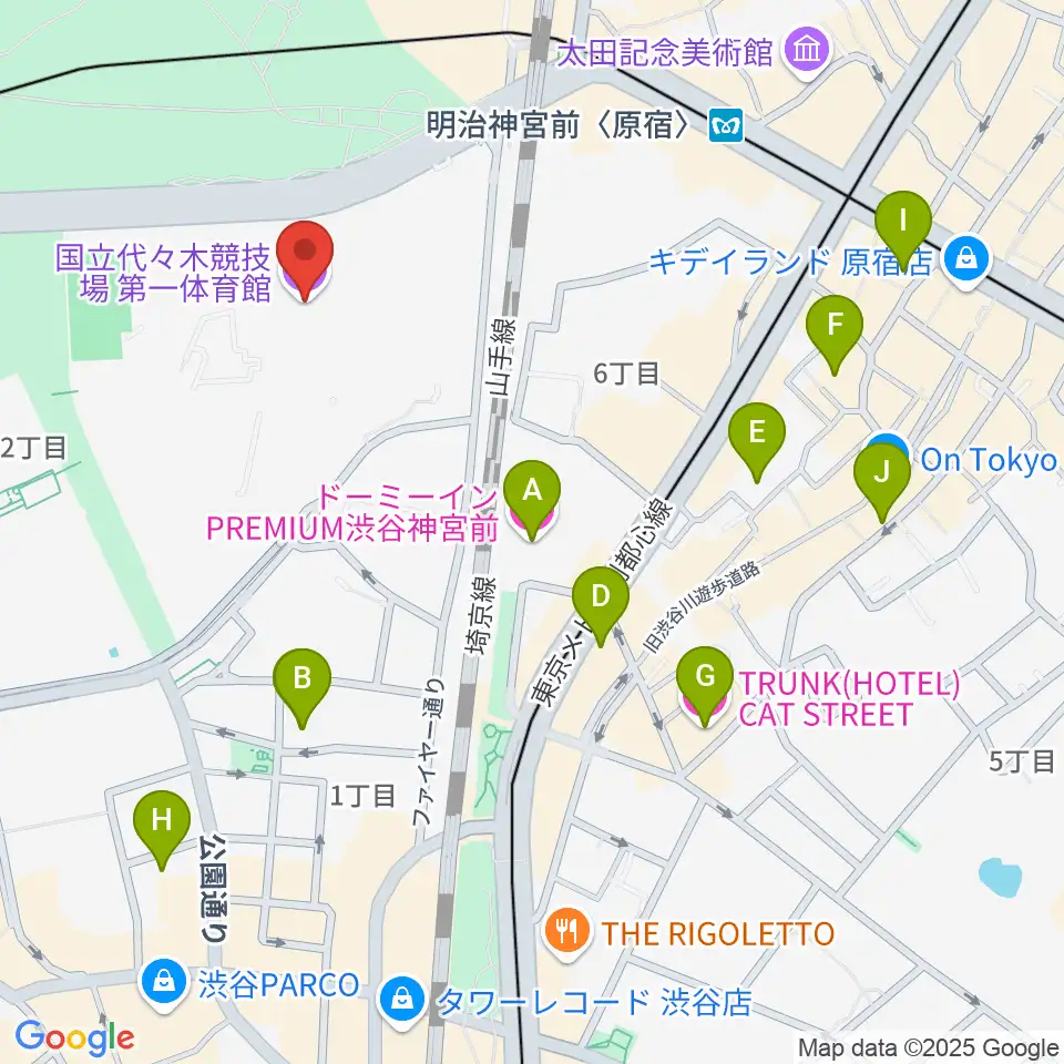 代々木第一体育館周辺のホテル一覧地図