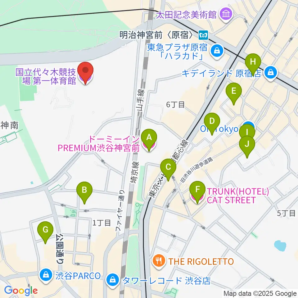 代々木第一体育館周辺のホテル一覧地図