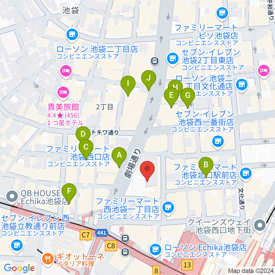 池袋LIVE INN ROSA周辺のホテル一覧地図