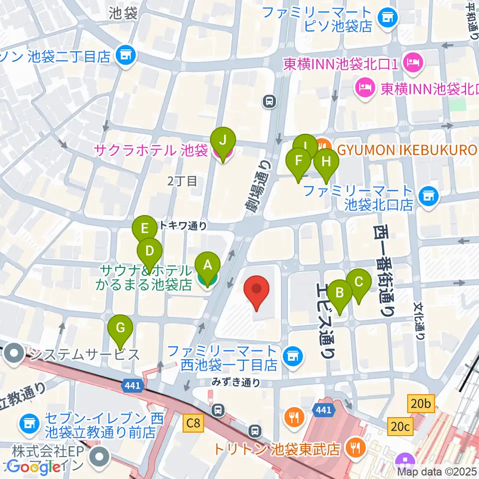 池袋LIVE INN ROSA周辺のホテル一覧地図