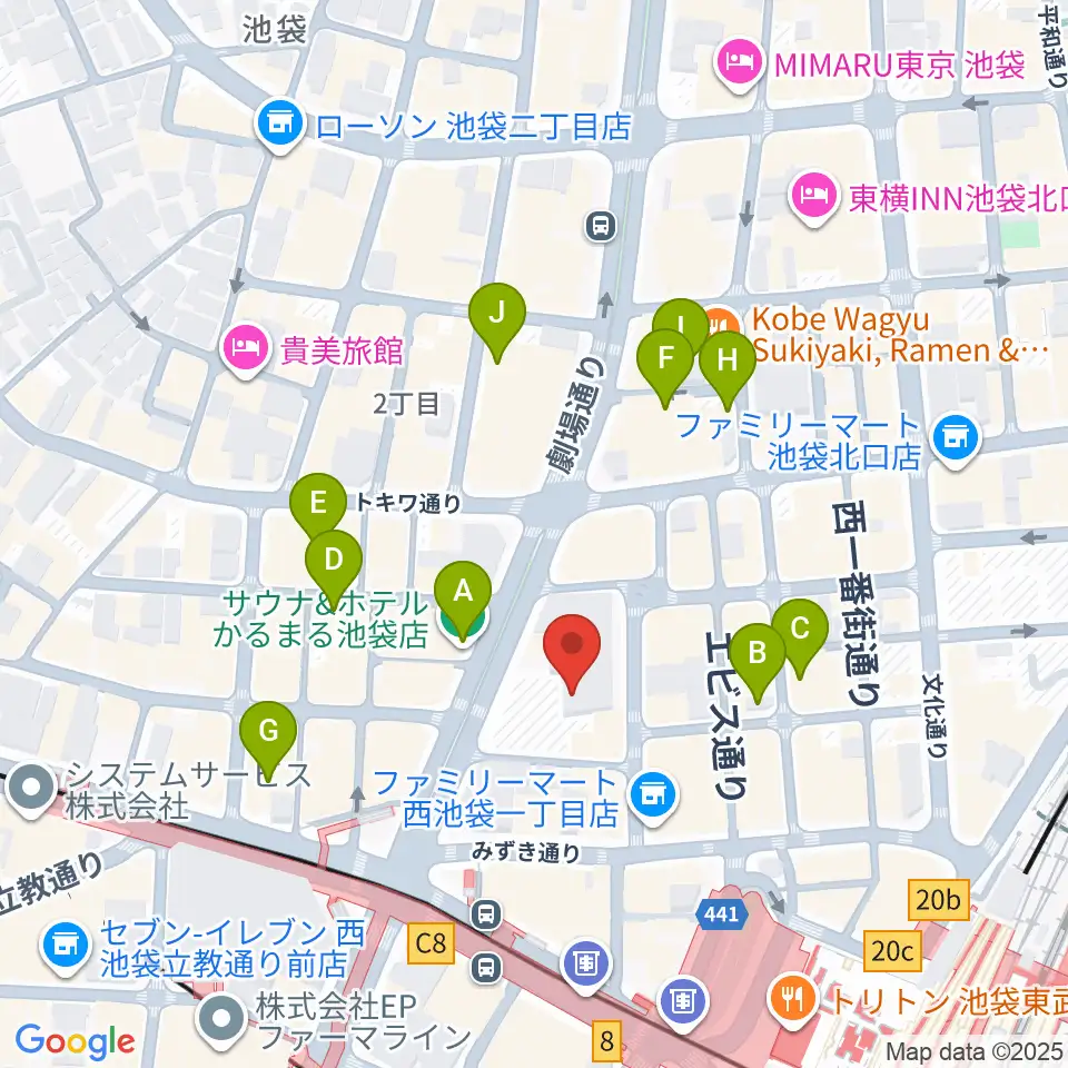 池袋LIVE INN ROSA周辺のホテル一覧地図