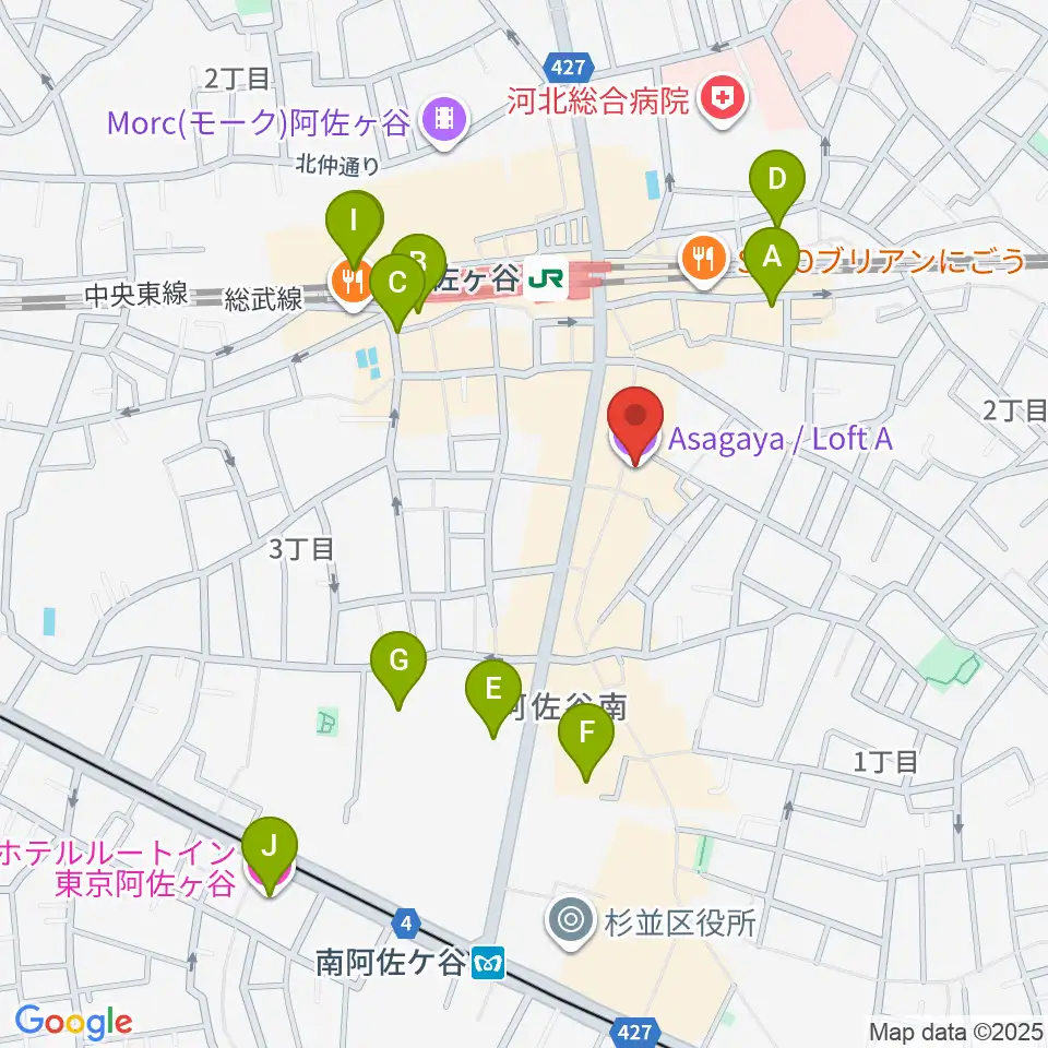 阿佐ヶ谷ロフトA周辺のホテル一覧地図