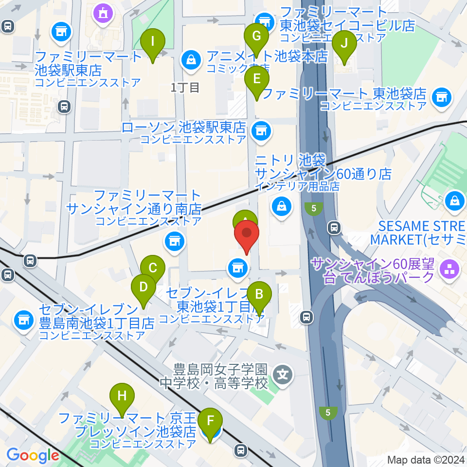 池袋Adm周辺のホテル一覧地図