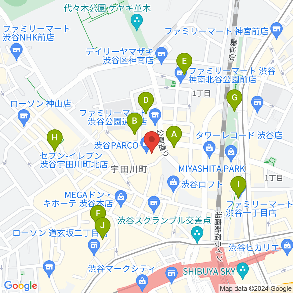 渋谷パルコ劇場周辺のホテル一覧地図