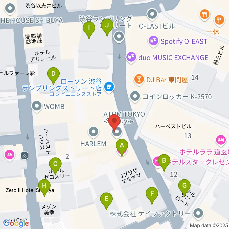 渋谷HARLEM周辺のホテル一覧地図