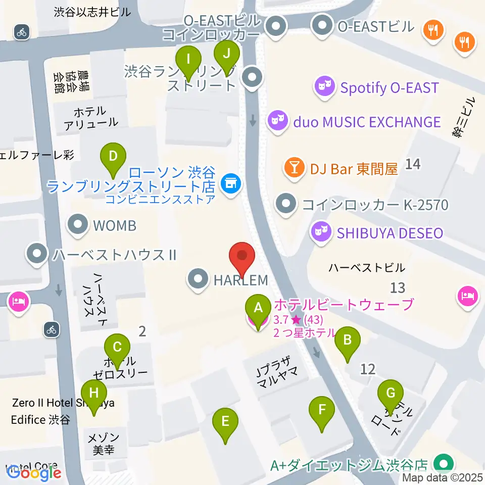 渋谷HARLEM周辺のホテル一覧地図