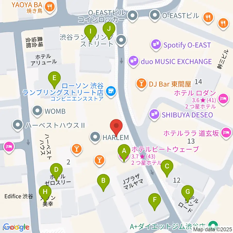 渋谷HARLEM周辺のホテル一覧地図
