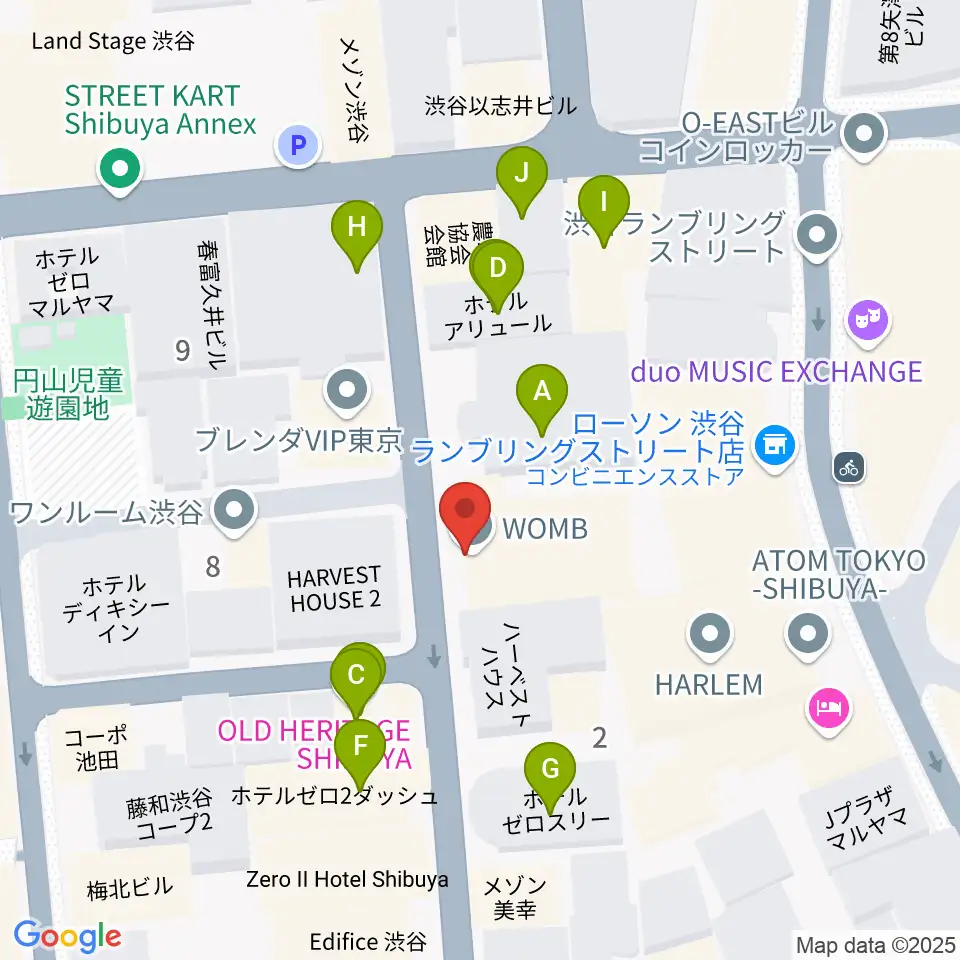 渋谷WOMB周辺のホテル一覧地図