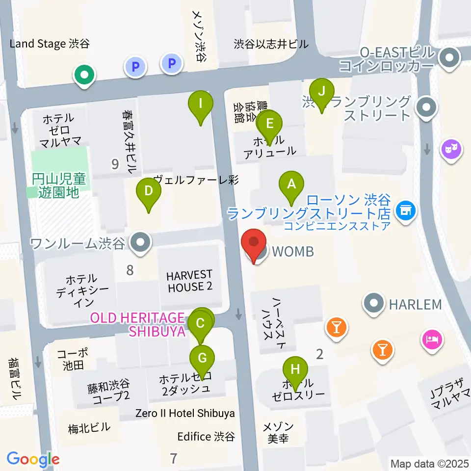 渋谷WOMB周辺のホテル一覧地図