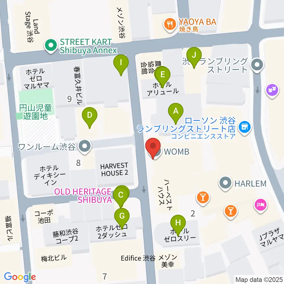 渋谷WOMB周辺のホテル一覧地図