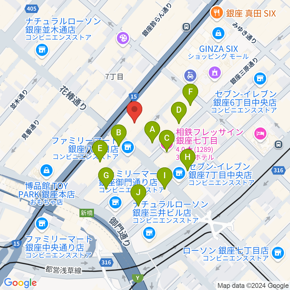 銀座ヤマハホール周辺のホテル一覧地図