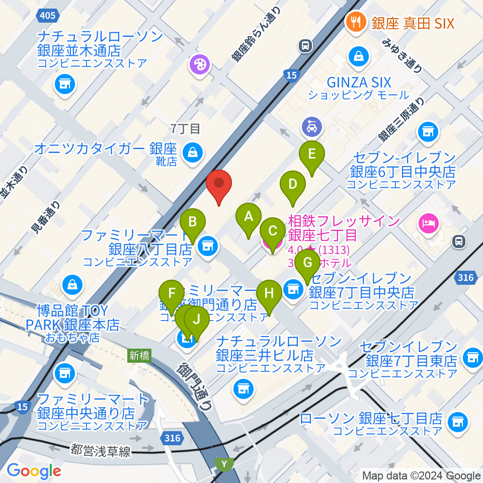 銀座ヤマハホール周辺のホテル一覧地図